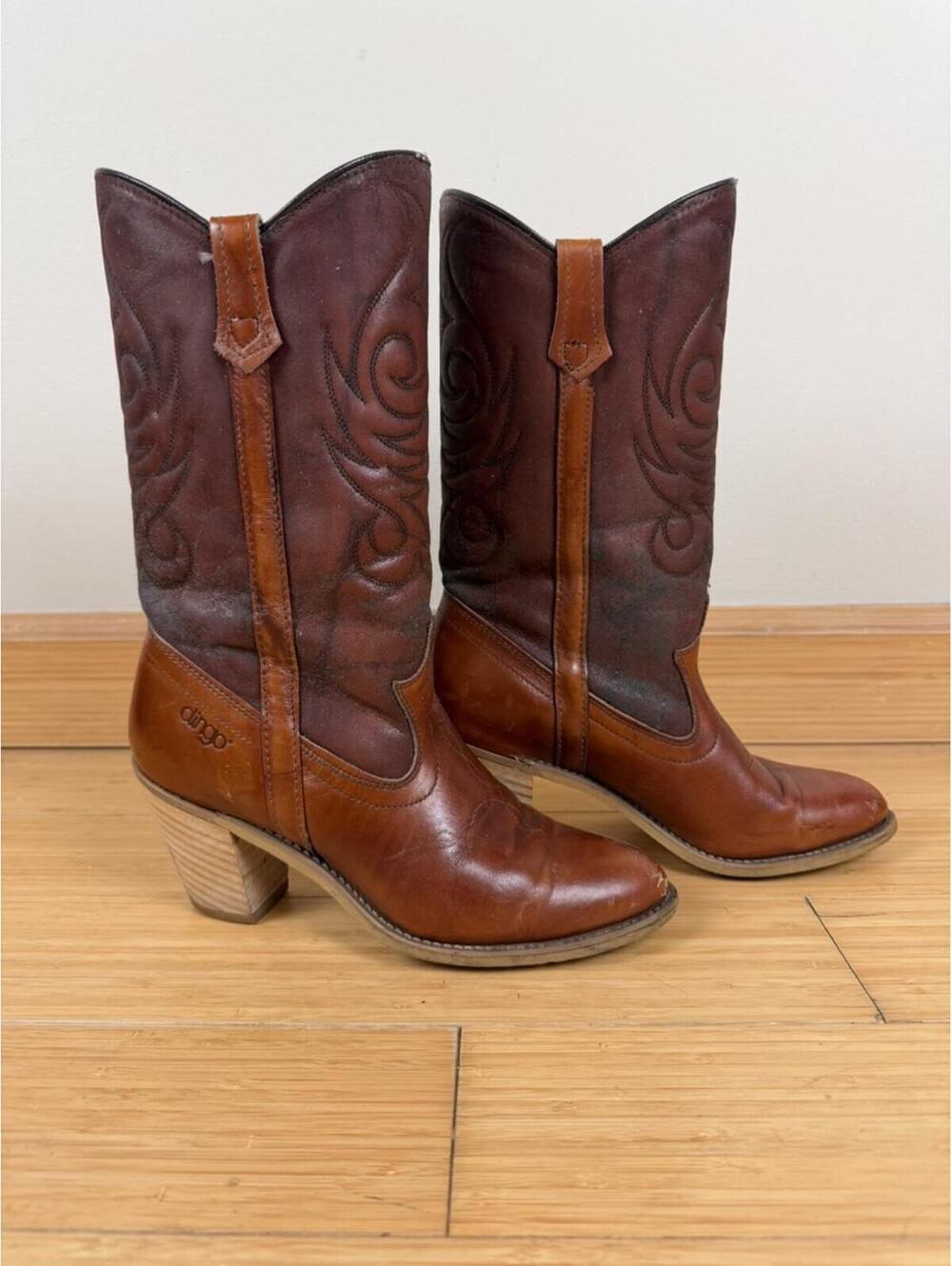 Vintage Dingo Women’s 7.5 N Brown Leather Cowboy Boots Western Made in USA